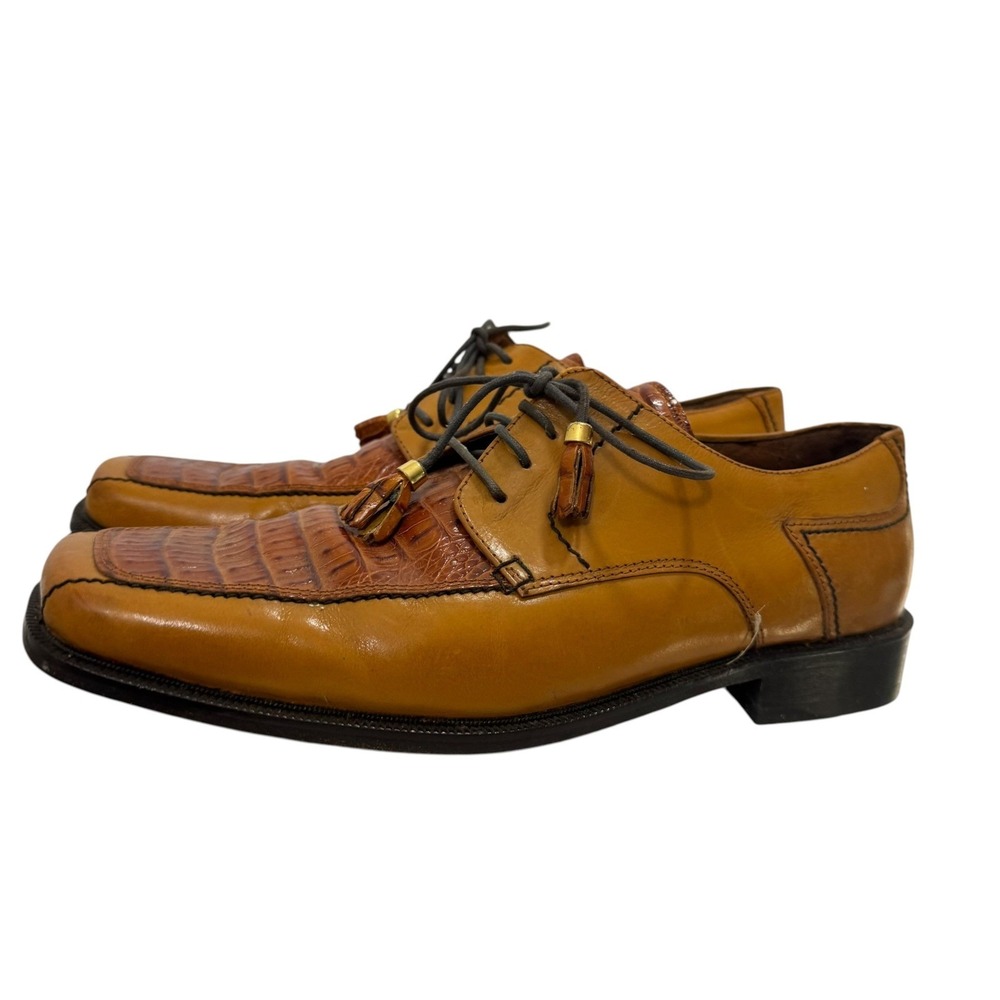 Florsheim Barletta Mens Tan Leather Croc Embossed Tassel Oxford Shoes 11 M